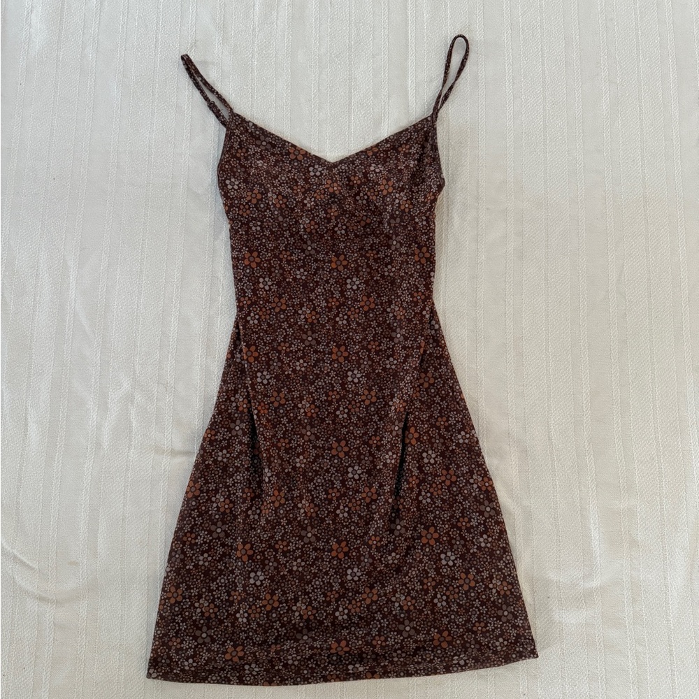 Floral Spaghetti Strap Dress - Brown